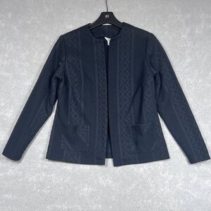 Vintage Sears Open Front Cardigan Sweater Womens SZ 14 Black Long Sleeve Pocket